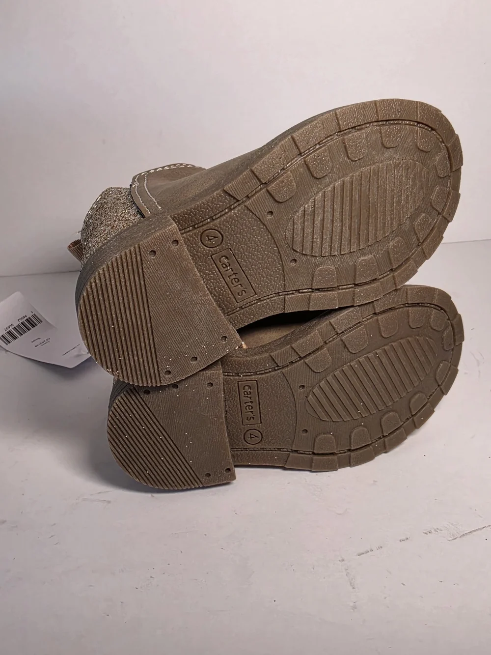 NWT Carter's Toddler Girls Taupe Tan Gold Faux Suede Glitter-Back Booties Size 4